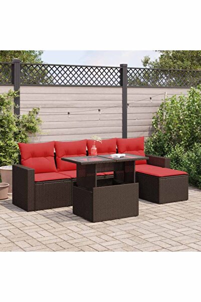 vidaxl Set canapele de gradina cu perne, 6 piese, maro, poliratan