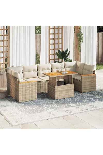 vidaxl Set canapele gradina cu perne 8 piese bej poliratan/lemn acacia