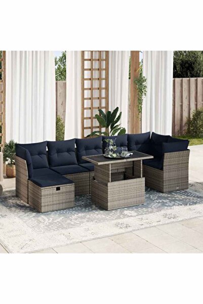 vidaxl Set canapele de gradina cu perne, 8 piese, gri, poliratan