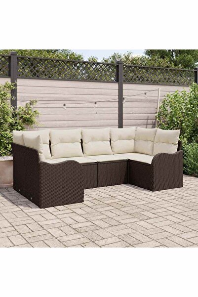 vidaxl Set de canapele pentru gradina cu perna 6 pcs Maro Rattan poli