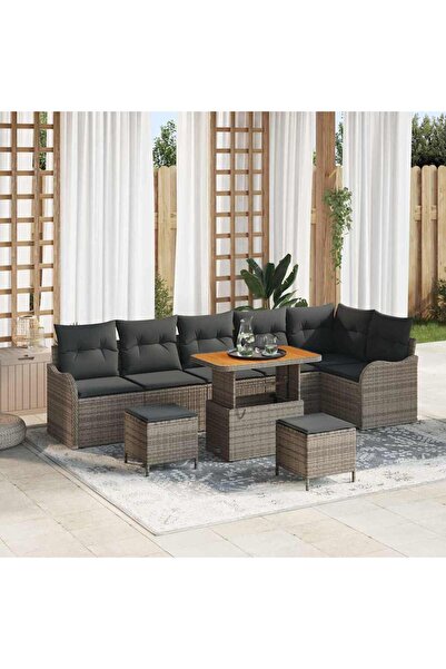 vidaxl Set de canapele pentru gradina cu perna 9 pcs Gri poliratan