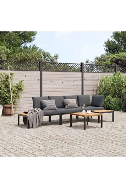 vidaxl Set mobilier de gradina cu perne, 4 piese, negru, aluminiu