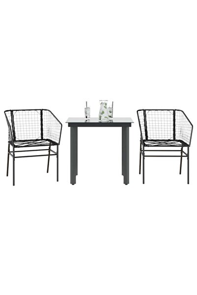 vidaxl Set de sufragerie de gradina 3 piese sticla neagra poli ratan