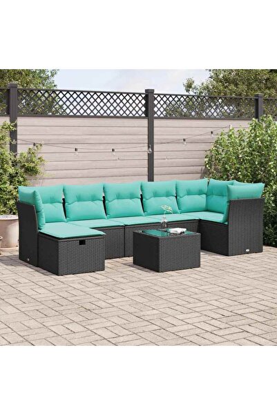 vidaxl Set mobilier de gradina cu perne, 8 piese, negru, poliratan