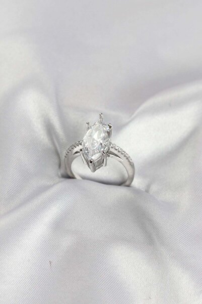 Inure Jewelry Silver Color Brass Marquise Cut Zircon Stone Women's Ring
