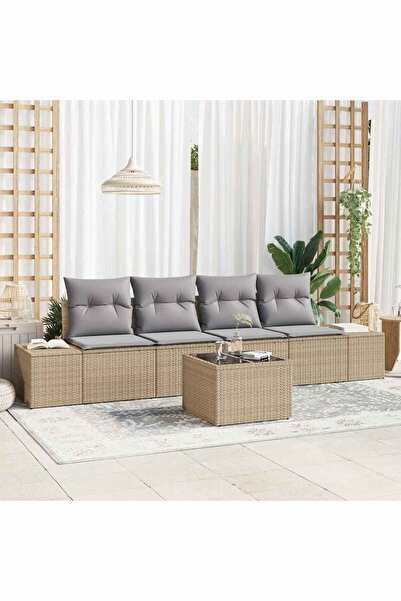 vidaxl Set de canapele pentru gradina 5 pcs Bej È™i gri poliratan