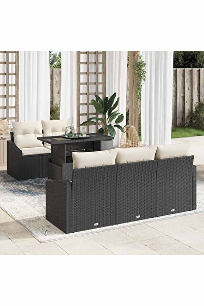 vidaxl Set de canapele pentru gradina 6 pcs Negru Rattan poli