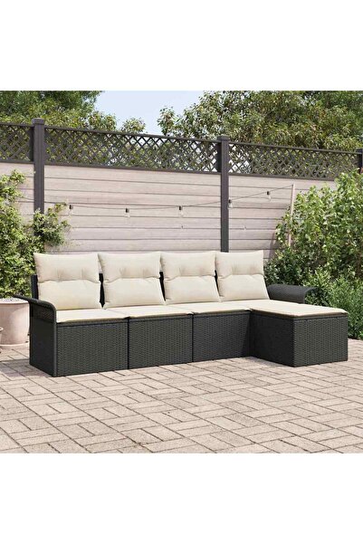 vidaxl Set de canapele pentru gradina cu perna 5 pcs Negru poliratan
