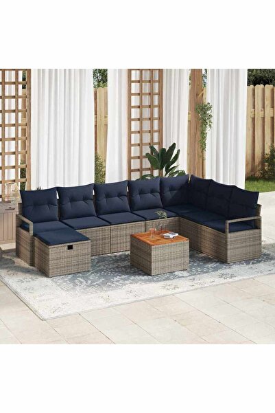 vidaxl Set de canapele pentru gradina cu perna 9 pcs Gri poliratan