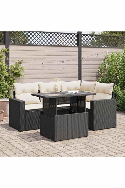 vidaxl Set mobilier de gradina cu perne, 5 piese, negru, poliratan
