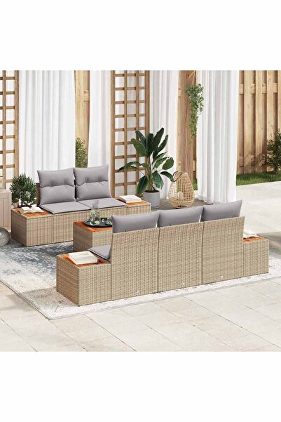 vidaxl Set de canapele pentru gradina cu perna 6 pcs Bej Rattan poli