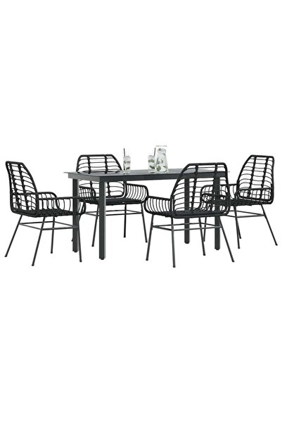 vidaxl Set de sufragerie de gradina 5 piese sticla neagra polirattan