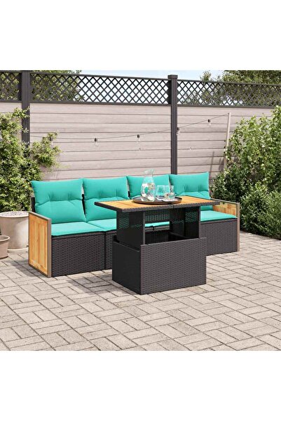 vidaxl Set mobilier de gradina cu perne, 5 piese,poliratan/lemn acacia