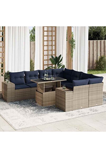 vidaxl Set canapele gradina cu perne 9 piese gri poliratan/lemn acacia