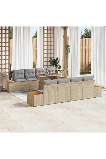 vidaxl Set de canapele pentru gradina cu perna 9 pcs Bej Rattan poli