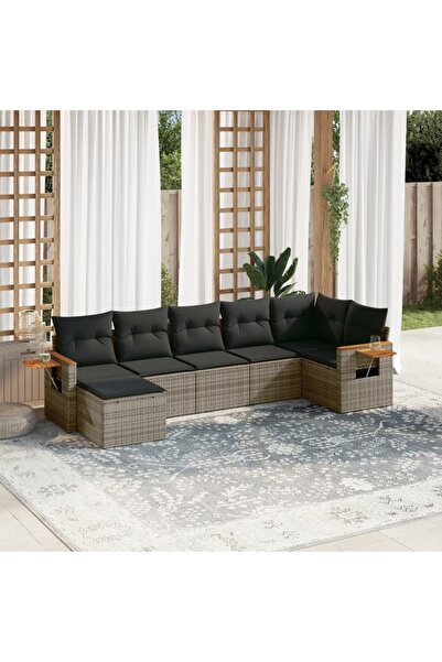 vidaxl Set canapele de gradina, 7 piese, cu perne, gri, poliratan