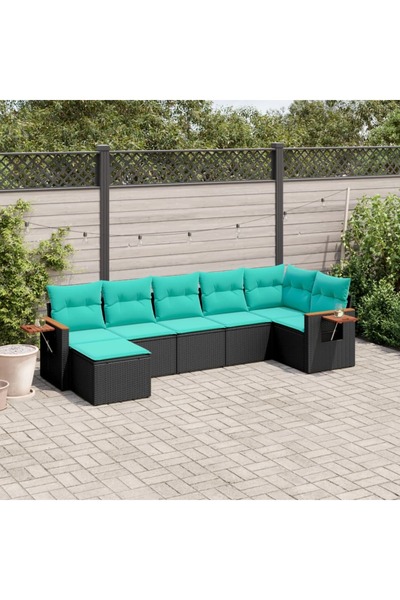 vidaxl Set canapele de gradina cu perne, 7 piese, negru, poliratan