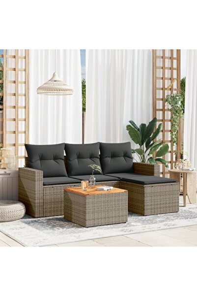 vidaxl Set canapea de gradina cu perne, 5 piese, gri, poliratan