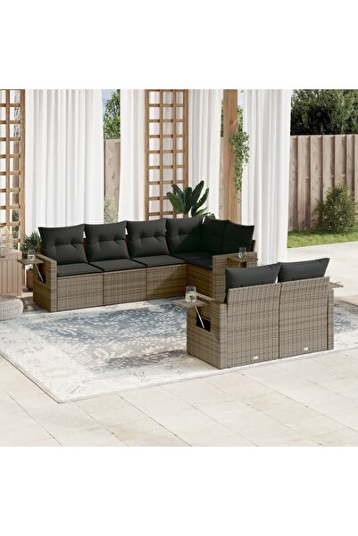 vidaxl Set canapele de gradina, 7 piese, cu perne, gri, poliratan