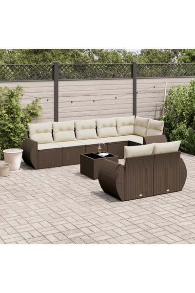 vidaxl Set canapele de gradina cu perne, 9 piese, maro, poliratan