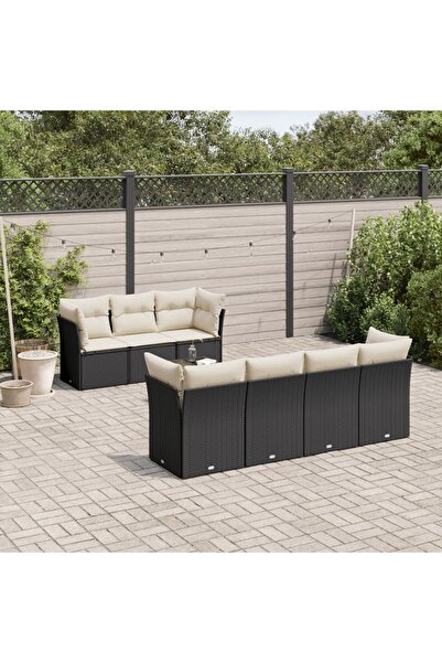 vidaxl Set mobilier de gradina cu perne, 8 piese, negru, poliratan