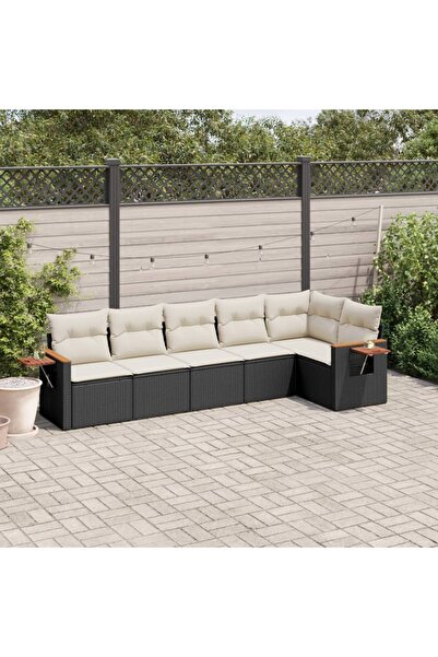 vidaxl Set mobilier de gradina cu perne, 6 piese, negru, poliratan