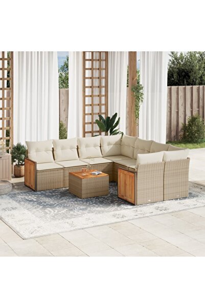 vidaxl Set canapele de gradina, 9 piese, cu perne, bej, poliratan