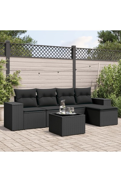 vidaxl Set mobilier de gradina cu perne, 6 piese, negru, poliratan