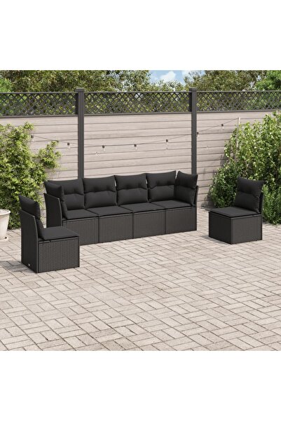 vidaxl Set mobilier de gradina cu perne, 6 piese, negru, poliratan