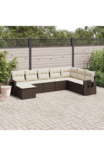 vidaxl Set canapele de gradina cu perne, 8 piese, maro, poliratan