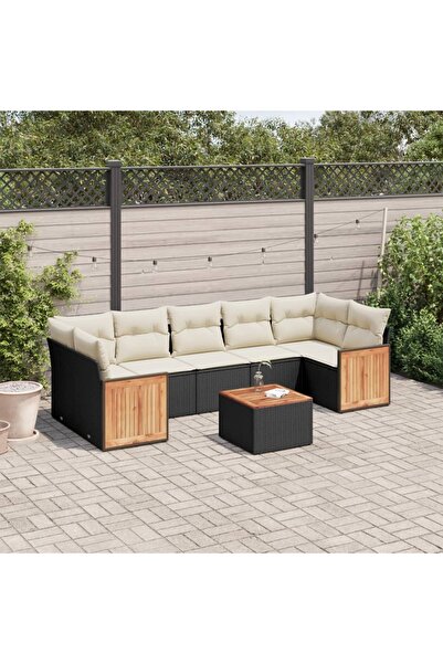 vidaxl Set mobilier de gradina cu perne, 8 piese, negru, poliratan