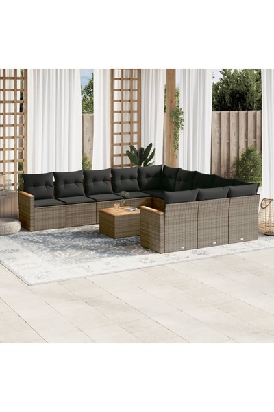 vidaxl Set canapea de gradina cu perne, 12 piese, gri, poliratan