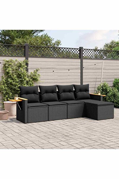 vidaxl Set mobilier de gradina cu perne, 5 piese, negru, poliratan