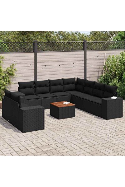 vidaxl Set canapele de gradina cu perne, 10 piese, negru, poliratan