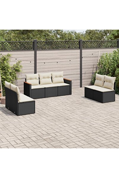 vidaxl Set canapele de gradina cu perne, 7 piese, negru, poliratan