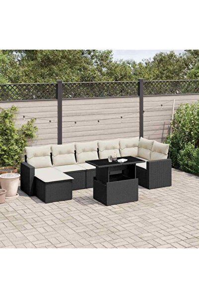 vidaxl Set mobilier de gradina cu perne, 8 piese, negru, poliratan