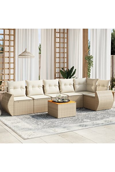 vidaxl Set canapele de gradina, 7 piese, cu perne, bej, poliratan