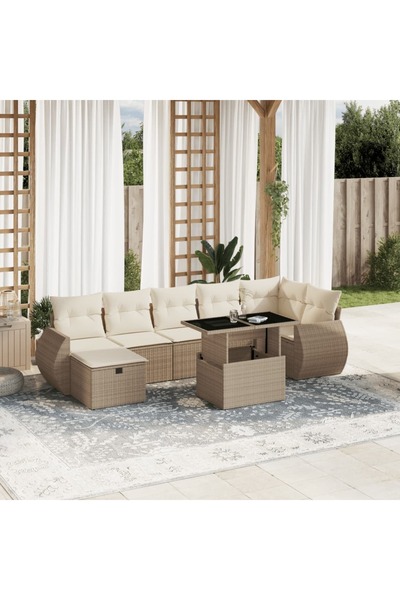 vidaxl Set canapele de gradina, 8 piese, cu perne, bej, poliratan