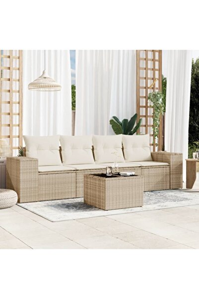 vidaxl Set canapele de gradina cu perne, 5 piese, bej, poliratan