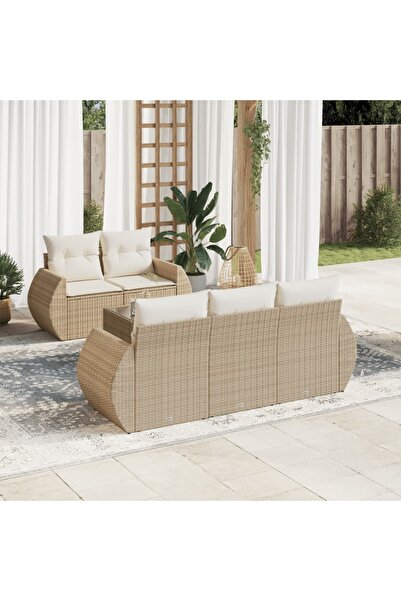 vidaxl Set canapele de gradina cu perne, 6 piese, bej, poliratan