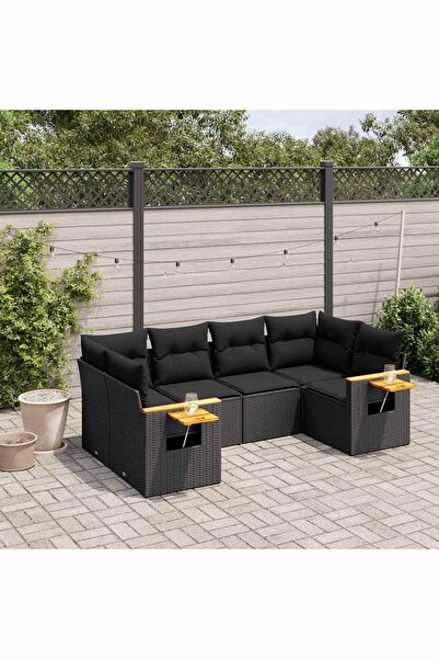 vidaxl Set mobilier de gradina cu perne, 6 piese, negru, poliratan