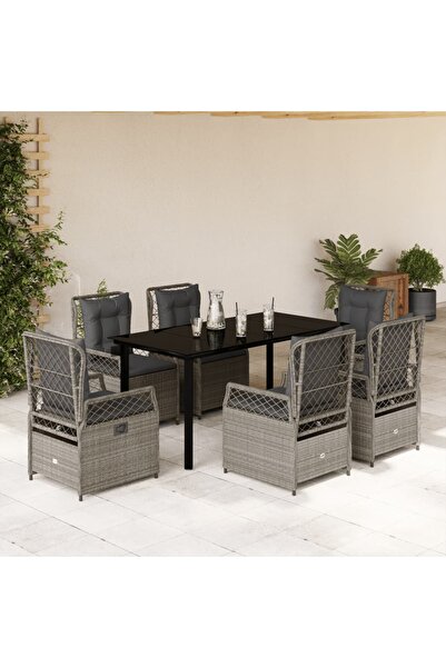 vidaxl Set mobilier de gradina cu perne, 7 piese gri deschis poliratan