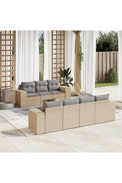 vidaxl Set canapele de gradina, 8 piese, cu perne, bej, poliratan
