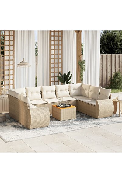 vidaxl Set canapele de gradina cu perne, 10 piese, bej, poliratan