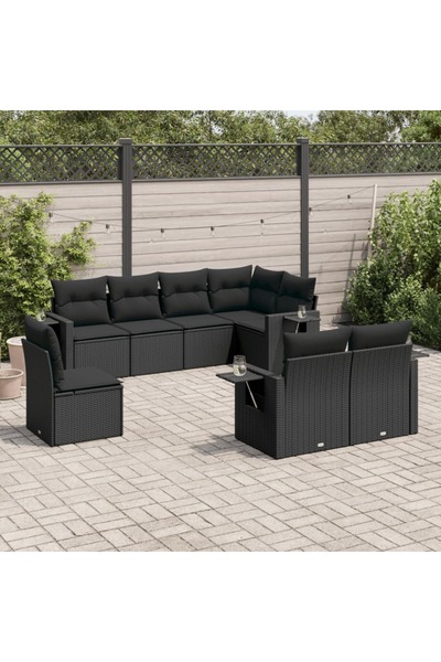 vidaxl Set mobilier de gradina cu perne, 8 piese, negru, poliratan