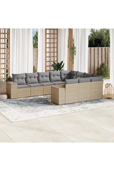 vidaxl Set canapele de gradina cu perne, 10 piese, bej, poliratan