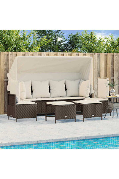 vidaxl Set canapele de gradina cu perne, 5 piese, maro, poliratan