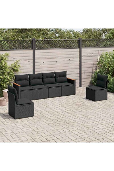 vidaxl Set mobilier de gradina cu perne, 6 piese, negru, poliratan
