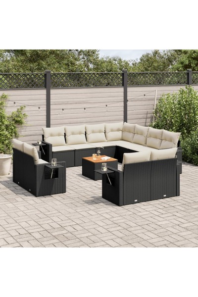 vidaxl Set canapele de gradina, 12 piese, cu perne, negru, poliratan