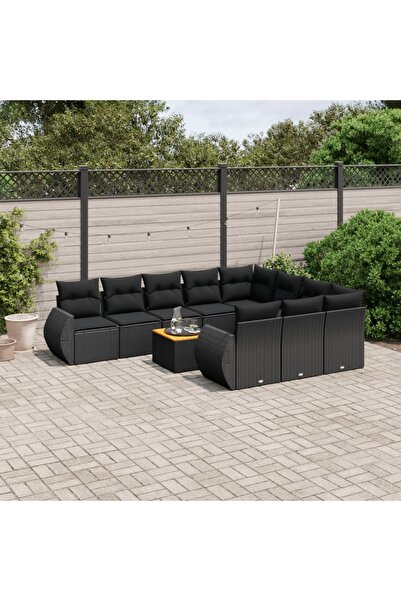 vidaxl Set canapele de gradina cu perne, 11 piese, negru, poliratan